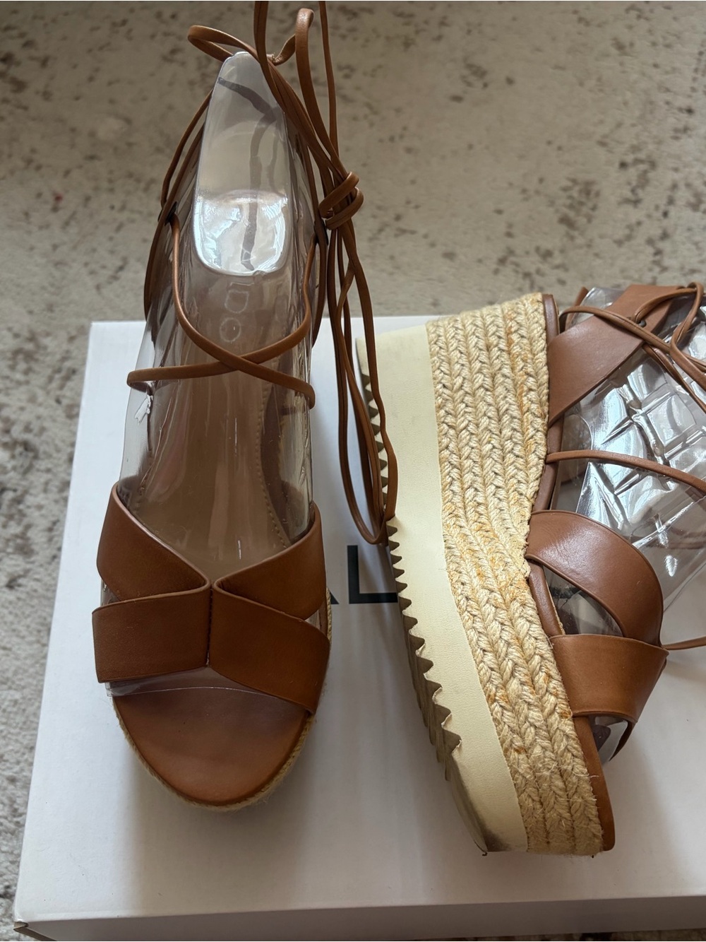 ALDO Joella Lace-Up Platform Espadrille Sandals | Cognac | US 6 | EU 37